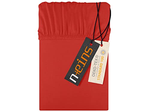Jersey Spannbettlaken aus 100% Baumwolle - in 22 Farben - in 6 Größen, ca. 90-100 x 200 cm, rot von npluseins