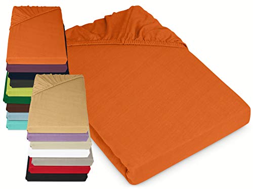 Jersey Spannbetttuch in bewährter Qualität - erhältlich in 16 modernen Farben und 5 verschiedenen Größen, 140-160 x 200 cm, orange von npluseins