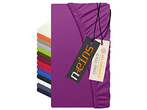 npluseins Premium Jersey-Lycra Spannbettlaken – auch für Boxspringbetten 556.682, lila von npluseins