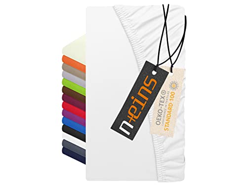 npluseins Premium Jersey-Lycra Spannbettlaken – auch für Boxspringbetten 556.682, weiß von npluseins