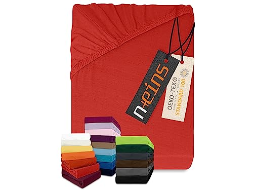 npluseins klassisches Jersey Spannbetttuch - vielen Farben + Größen - 100% Baumwolle 159.192, 140-160 x 200 cm, rot von npluseins