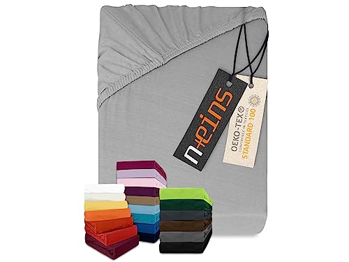 npluseins klassisches Jersey Spannbetttuch - vielen Farben + Größen - 100% Baumwolle 159.192, 140-160 x 200 cm, Silber npluseins klassisches Jersey Spannbetttuch - vielen Farben + Größen - 100% Baumwolle 159.192, 140-160 x 200 cm, Silber von npluseins