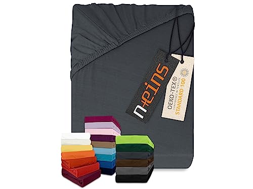 npluseins klassisches Jersey Spannbetttuch - erhältlich in 34 modernen Farben und 6 verschiedenen Größen - 100% Baumwolle, 200 x 220 cm, anthrazit von npluseins