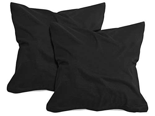 npluseins 2er Pack Baumwoll Kissenbezug - Jersey - viele Farben 1331.1812, ca. 40 x 40 cm, schwarz von npluseins