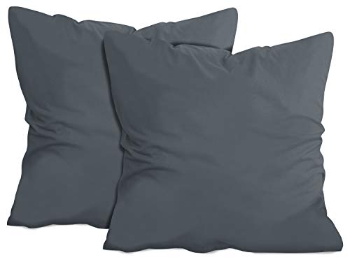 npluseins 2er Pack Baumwoll Kissenbezug - Jersey - viele Farben 1331.1812, ca. 80 x 80 cm, anthrazit von npluseins