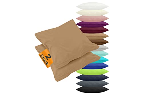 npluseins 2er Pack Kissenbezüge aus Jersey-Baumwolle in unifarbenem Design 1179.1539, ca. 80 x 80 cm, Sand von npluseins