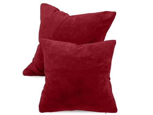 npluseins 2er Pack Kissenhüllen aus Coral-Kuschel-Fleece (2 Stück) 1257.1667, ca. 50 x 50 cm, Burgund von npluseins