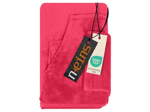 npluseins Coral Fleece Kuscheldecke Kids - das Original mit Ärmel & Bauchtasche 1448.2043, 90 x 150 cm, pink von npluseins