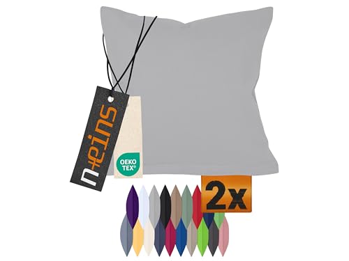 npluseins Doppelpack zum Sparpreis - Baumwoll-Kissenbezüge - Moderne Wohndekoration in schlichtem Design, 40 x 60 cm, Silber von npluseins