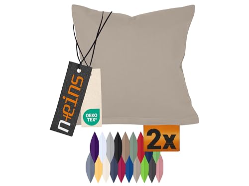 npluseins Doppelpack zum Sparpreis - Baumwoll-Kissenbezüge - Moderne Wohndekoration in schlichtem Design, 40 x 60 cm, beige von npluseins