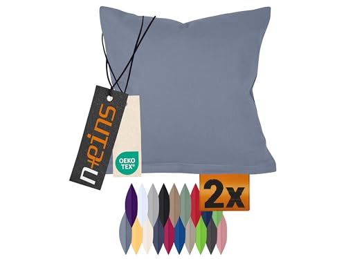 npluseins Doppelpack zum Sparpreis - Baumwoll-Kissenbezüge - Moderne Wohndekoration in schlichtem Design, 40 x 80 cm, Jeansblau von npluseins