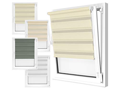 npluseins Doppelrollo in 4 Farben & in 8 Größen - mit Klemmfixierung am Fensterahmen und fest montierter Trägerschiene - kinderleichte 3-Step Montage, ca. 100 x 150 cm, leinen von npluseins