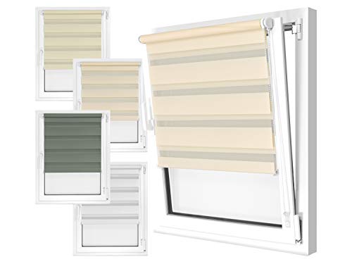 npluseins Doppelrollo in 4 Farben & in 8 Größen - mit Klemmfixierung am Fensterahmen und fest montierter Trägerschiene - kinderleichte 3-Step Montage, ca. 120 x 150 cm, Creme npluseins Doppelrollo in 4 Farben & in 8 Größen - mit Klemmfixierung am Fensterahmen und fest montierter Trägerschiene - kinderleichte 3-Step Montage, ca. 120 x 150 cm, Creme von npluseins