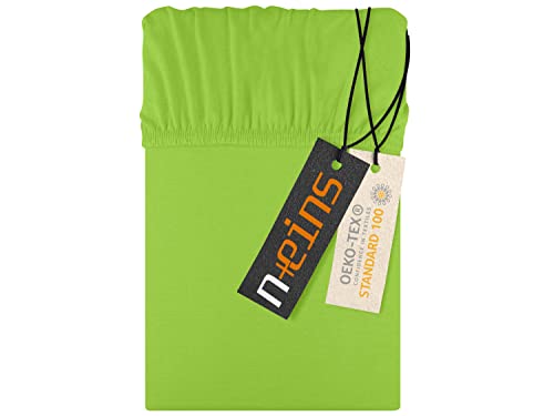 npluseins Jersey Spannbettlaken aus 100% Baumwolle - in 22 Farben - in 6 Größen, ca. 140-160 x 200 cm, apfelgrün von npluseins