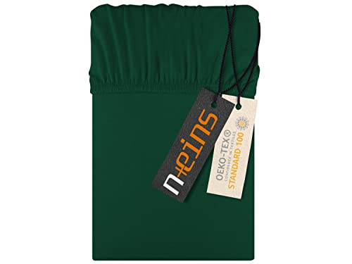 npluseins Jersey Spannbettlaken aus 100% Baumwolle - in 22 Farben - in 6 Größen, ca. 180-200 x 200 cm, dunkelgrün von npluseins