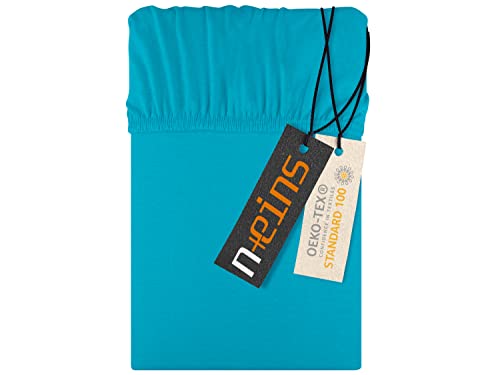 npluseins Jersey Spannbettlaken aus 100% Baumwolle - in 22 Farben - in 6 Größen, ca. 180-200 x 200 cm, türkis npluseins Jersey Spannbettlaken aus 100% Baumwolle - in 22 Farben - in 6 Größen, ca. 180-200 x 200 cm, türkis von npluseins