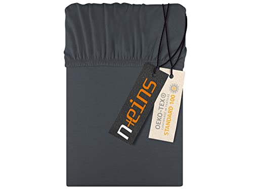 npluseins Jersey Spannbettlaken aus 100% Baumwolle - in 22 Farben - in 6 Größen, ca. 70 x 140 cm, anthrazit von npluseins