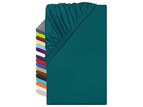 npluseins Microfaser Spannbettlaken – atmungsaktiv und Allergiker geeignet 1519.2192, 140-160 x 200 cm, Petrol von npluseins