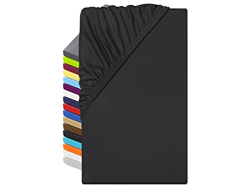npluseins Microfaser Spannbettlaken – atmungsaktiv und Allergiker geeignet 1519.2192, 140-160 x 200 cm, schwarz von npluseins