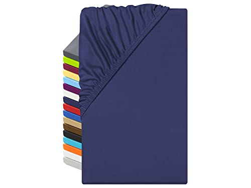 npluseins Microfaser Spannbettlaken – atmungsaktiv und Allergiker geeignet 1519.2192, 90-100 x 200 cm, Navy von npluseins