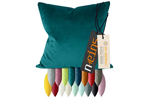 npluseins Samtkissenhülle - einfarbiges Design - erhältlich in 17 modischen Farben und in 4 verschiedenen Größen, Petrol, ca. 60 x 60 cm von npluseins