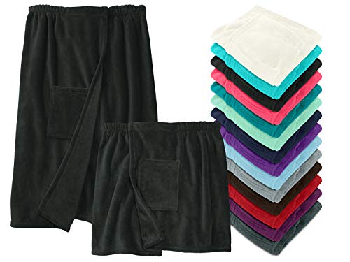 npluseins Sauna Kilt für Damen und Herren - Kuschel Fleece mit Klettverschluss - klassisch 777.995, Damen S/M, schwarz von npluseins