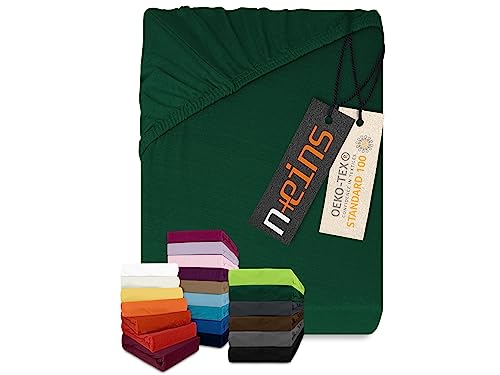 npluseins klassisches Jersey Spannbetttuch - vielen Farben + Größen - 100% Baumwolle 159.192, 180-200 x 200 cm, dunkelgrün von npluseins