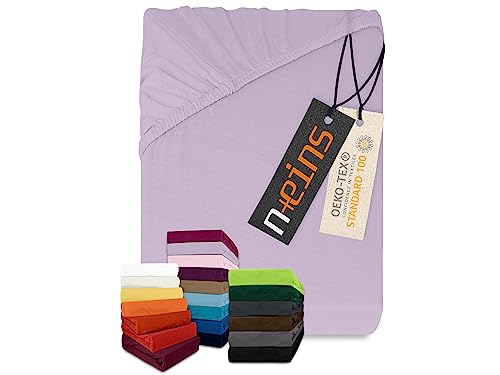 npluseins klassisches Jersey Spannbetttuch - vielen Farben + Größen - 100% Baumwolle 159.192, 200 x 220 cm, Flieder von npluseins