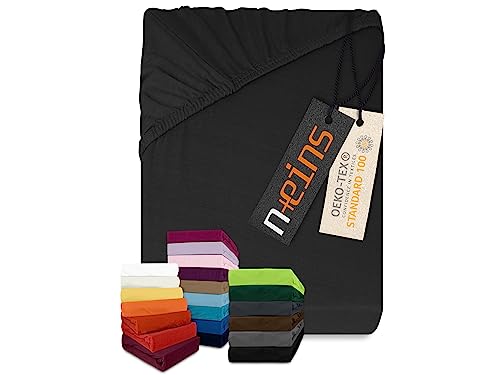 npluseins klassisches Jersey Spannbetttuch - vielen Farben + Größen - 100% Baumwolle 159.192, 70 x 140 cm, schwarz von npluseins