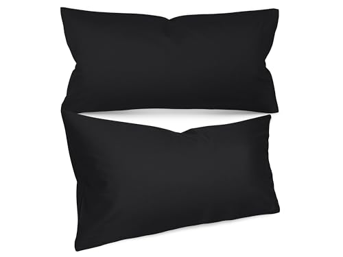 npluseins unifarbene Kissenbezüge im Doppelpack und dezentem Design 1154.1498, ca. 40 x 80 cm, schwarz von npluseins