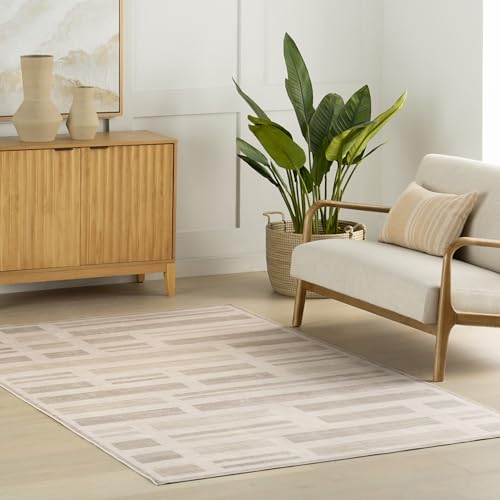Nuloom Isyra Geometrischer Teppich, maschinenwaschbar, für Wohnzimmer, Schlafzimmer, Esszimmer, 1,8 x 2,9 m, Beige von nuLOOM