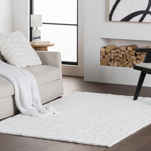 Nuloom Tavina Solider Teppich, maschinenwaschbar, für Wohnzimmer, Schlafzimmer, Esszimmer, 122 x 180 cm, gebrochenes Weiß von nuLOOM