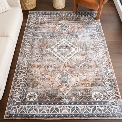nuLOOM Bowie Teppich, maschinenwaschbar, Stammesmuster, ultradünn, 60 x 90 cm, Rostfarben von nuLOOM