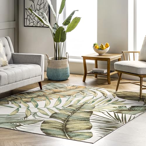 nuLOOM Elen Machine Washable Natural Leaves Accent Rug, 2' x 3', Olive von nuLOOM