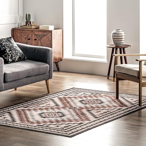 nuLOOM Leighton Teppich Südwestliches Medaillon, maschinenwaschbar, ultradünn, 90 x 150 cm, Beige von nuLOOM