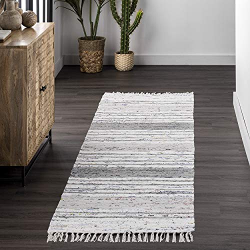 nuLOOM Regency Flachgewebte, melierte Streifen mit Quasten, Läuferteppich, 60 x 180 cm, Grau von nuLOOM