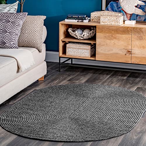 nuLOOM Teppich für drinnen und draußen, geflochten 3' x 5' Oval anthrazit von nuLOOM