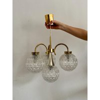 Vintage Messing Kronleuchter Mit Strukturierten Kugeln von nuevabuela