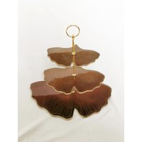 Vintage Ginkgoblatt Dreistöckiges Serviertablett von nuevabuela