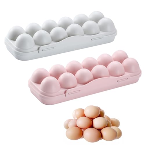 12 Gitter Eieraufbewahrungsbox 2 Stück Eierbehälter mit Deckel Eier Behälter Eierschubladen aus Kunststoff Wiederverwendbarer Eierbox Ei Aufbewahrungsbehälter für Kühlschrank für Outdoor Home von nuluxi