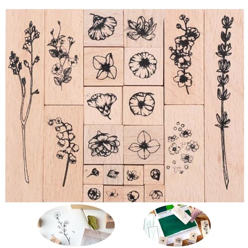 Holzstempel Scrapbooking Stempel Set 22 Stück Holzstempel Blätter Scrapbook Stempel Blatt Holzstempel Gummi Stempel Vintage Holzstempel Druckstempel für Scrapbooking Fotoalben Geschenk Handwerk von nuluxi