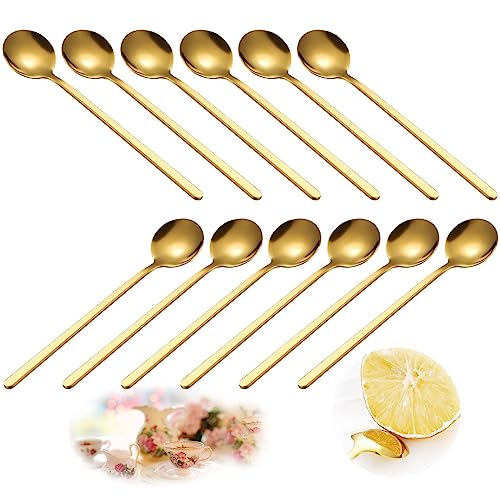 Kleine Kaffeelöffel Edelstahl 12 Stück Gold Kaffeelöffel Spiegel Poliert Teelöffel Runde Dessertlöffel Mini Teelöffe Rührlöffel Edelstahllöffel für Zuhause Küche Café Dessert Geschäft Bar 13.5cm von nuluxi