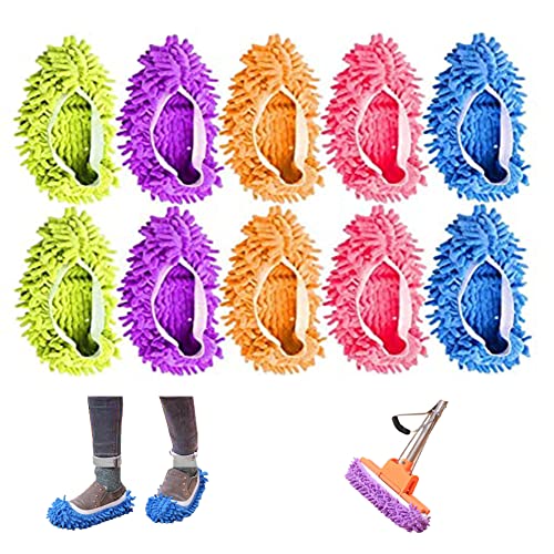 Wischmopp Hausschuhe für Bodenreinigung 10 Stück Mop Schuhe Waschbar Wiederverwendbar Wischmopp Hausschuhe Bodenwischer Lazy Slippers für Reinigung von Staub Schmutz und Haaren im Hausboden (5 Farben) von nuluxi