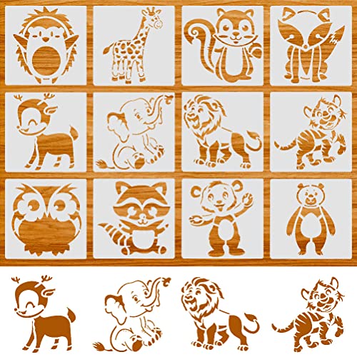 nuoshen 12 Stück Tiere Schablonen, 13 * 13cm Malerei Schablonen Tiere Schablonen Zum Malen Kunststoff Zeichnungs Schablonen Set Weihnachtsgeschenke Waschbar für DIY Basteln(Weiß) von nuoshen