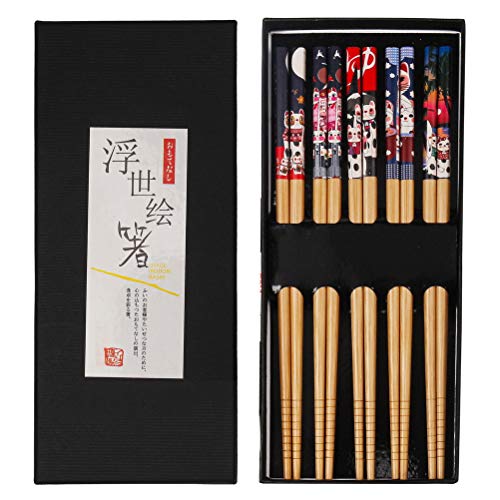 Essstäbchen, 5 Paar Stäbchen Japanisch Chopsticks Stäbchen Zum Essen Sushi Stäbchen Bambus Geschenk Essstäbchen Spülmaschinenfest mit Luxuriöser Schwarz Handgemachte von nuoshen