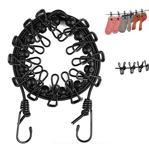 nuoshen Tragbare Wäscheleine, elastische verstellbare Wäscheleine Reisewäscheleine mit 12 Stück Klammern und 13 Stück Positionierung Wölbungen für Reise Urlaub Outdoor Camping Wohnheim(180-360cm) von nuoshen