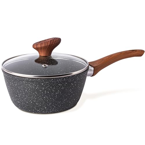 nuovva Antihaftbeschichteter Kochtopf mit Deckel – kleiner Induktionstopf – Marmor-Bratpfanne – kleiner Kochtopf für Elektro-, Gas- und Induktionsherde – Suppentopf – 18 cm von nuovva