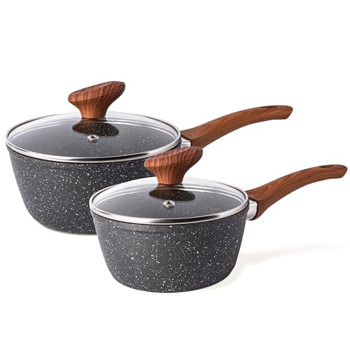 nuovva Induktionstopf-Set mit Deckel – antihaftbeschichteter Topf für Induktion – 2-teiliger Marmor-Saucentopf – 16 cm, 18 cm Topf-Set – von Nuovva von nuovva
