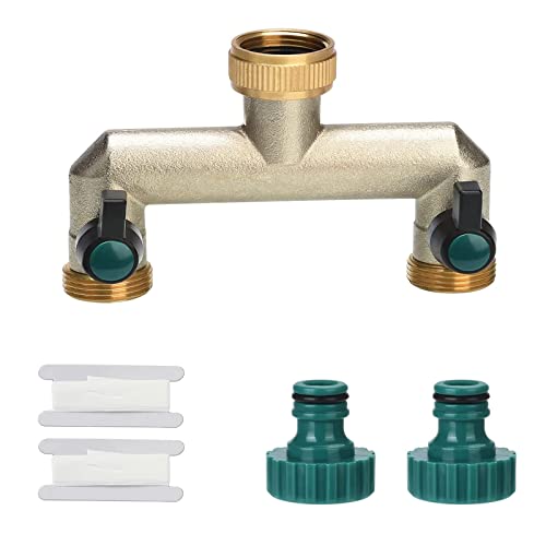 nutmanel 3/4 Zoll 2 Wege Verteiler aus Messing,Wasserverteiler Schlauch,Wasserhahn Verteiler, 3/4 zoll Verteiler mit Kugelventilen Verteilerstück Wasseradapter für Haus und Garten(Grün) von nutmanel