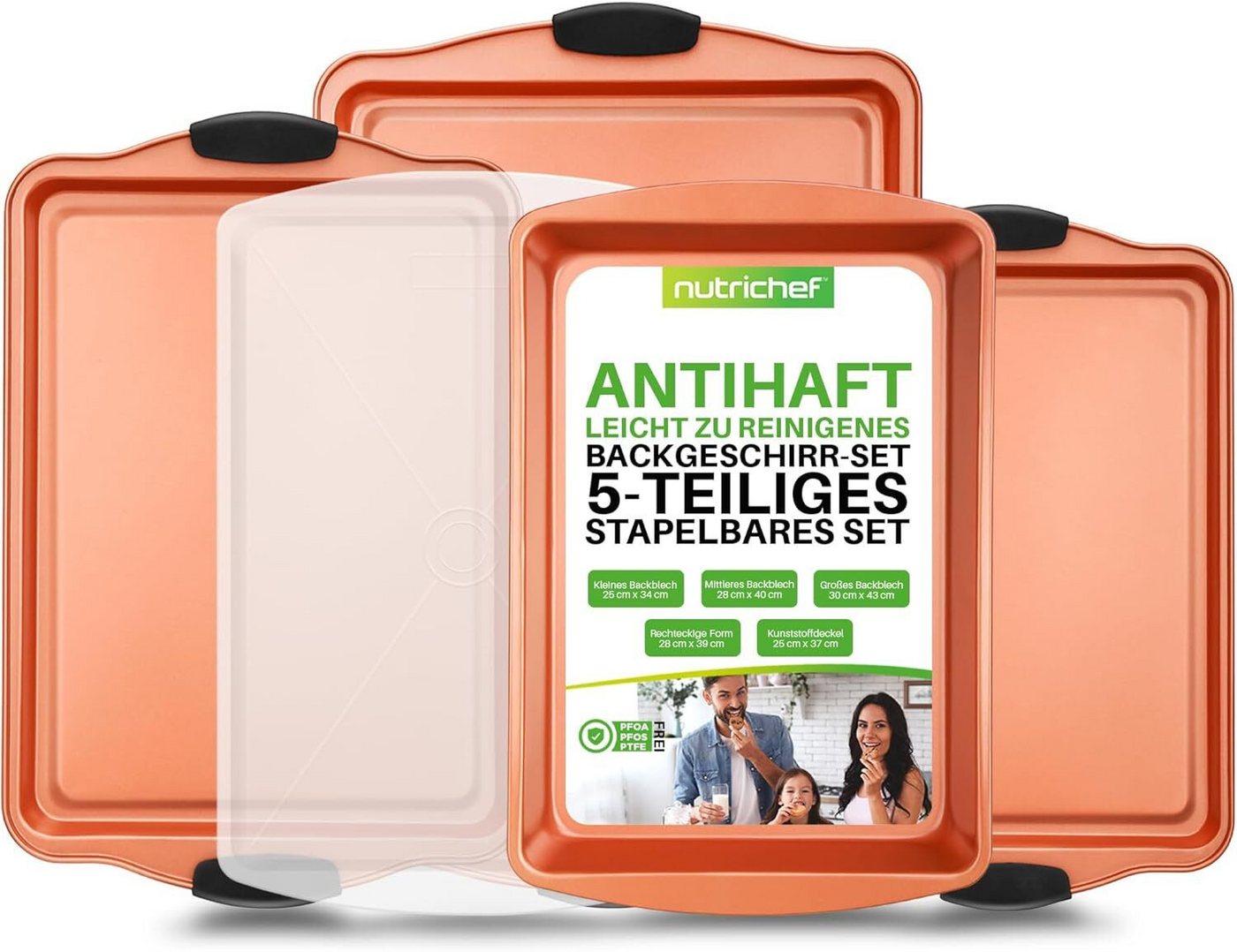 nutrichef Backblech NutriChef 5-teiliges Backformen-Set stapelbare Keksblätter und Bräter, mit Deckel - praktische Größen zum Kochen und Backen nutrichef Backblech NutriChef 5-teiliges Backformen-Set stapelbare Keksblätter und Bräter, mit Deckel - praktische Größen zum Kochen und Backen von nutrichef